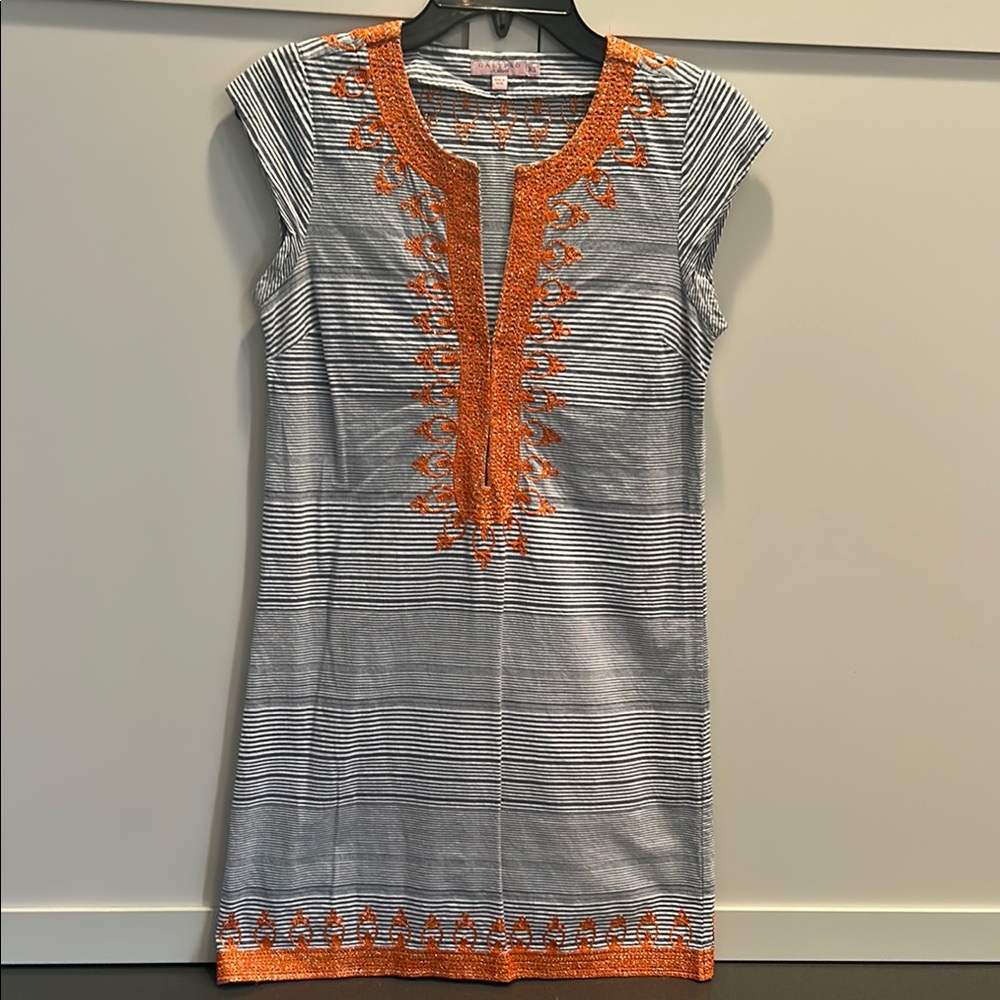 Calypso St Barth Striped Dress with Orange Embroidery